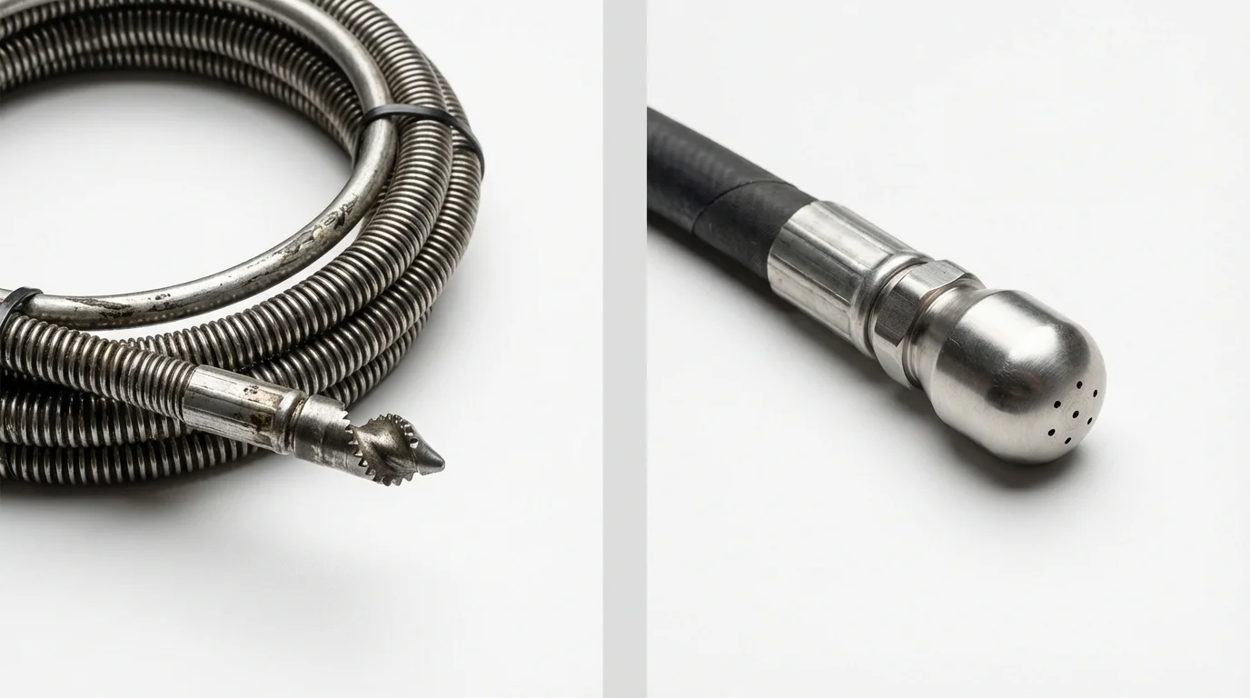 Drain snake cable and hydro jetting nozzle used for drain cleaning in Smith Center, KS