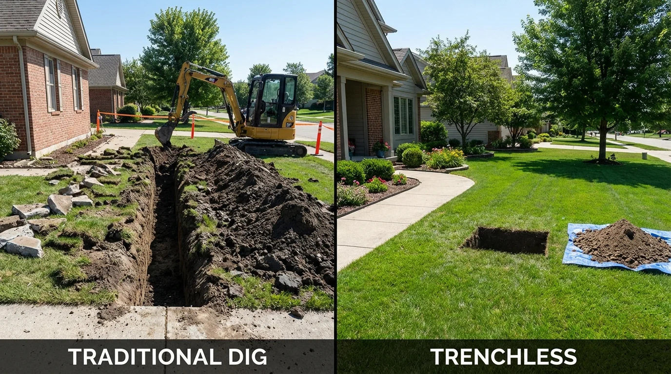 Trenchless sewer repair with minimal yard damage versus traditional excavation in Smith Center, KS